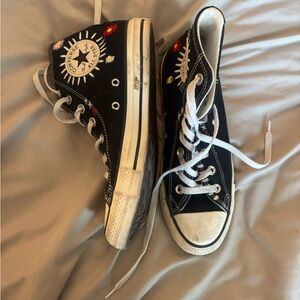 Converse Black High-Tops with Colorful Embroidery